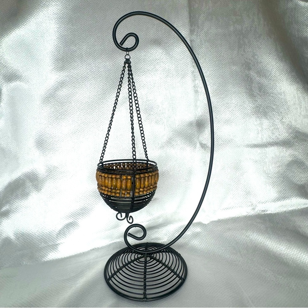 Decorative beaded hanging votive candle holder